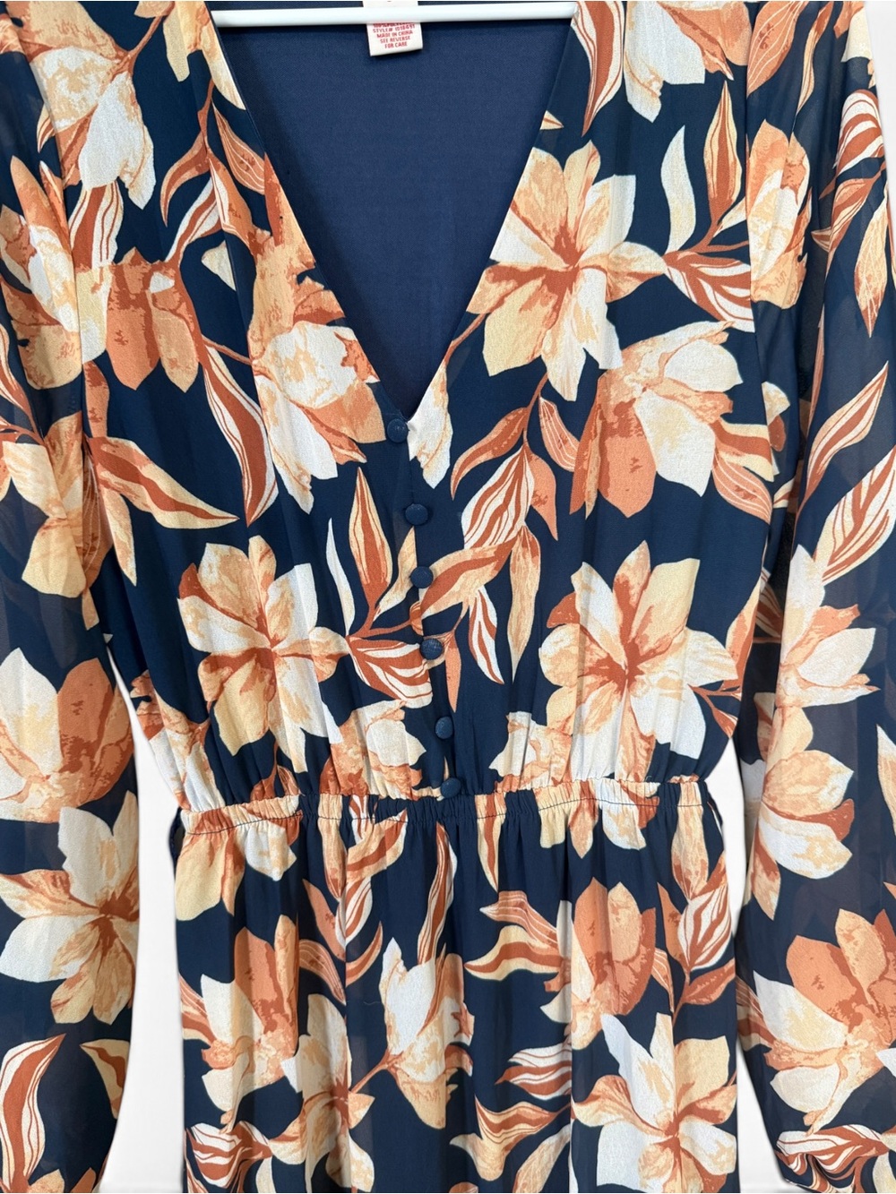 Flying Tomato Navy Floral Long Sleeve Maxi Dress Size Small - Picture 4 of 7